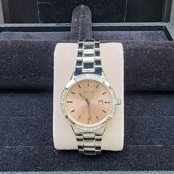 Bulova Diamond Mother of Pearl Dial Stainless Steel Bracelet Watch - Picture 9 of 10
